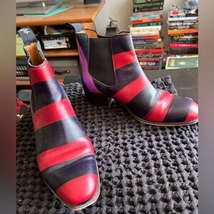 John Fluevog striped Cairo booties. W 7